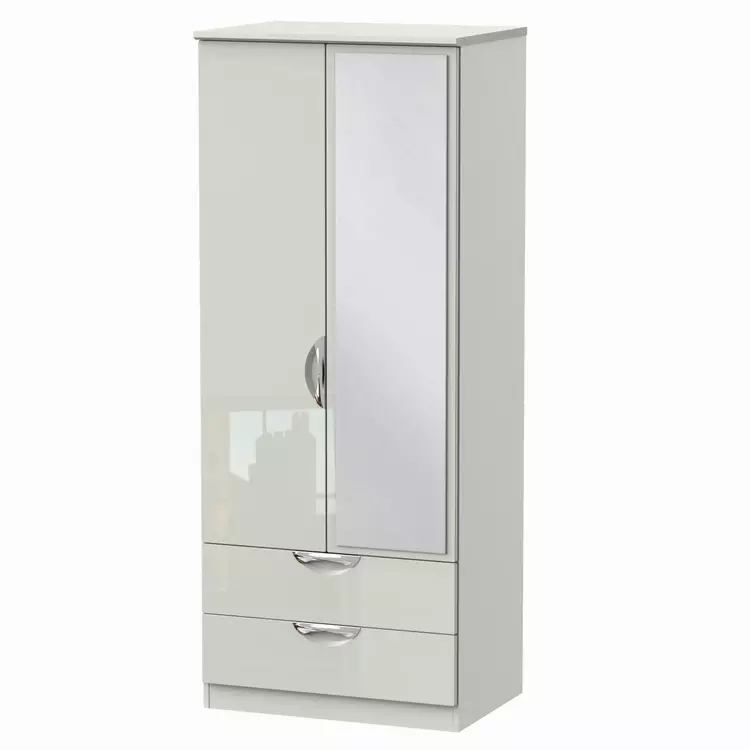 Gloss 2 Door Drawer Wardrobe With, Two Door Mirrored Wardrobe White