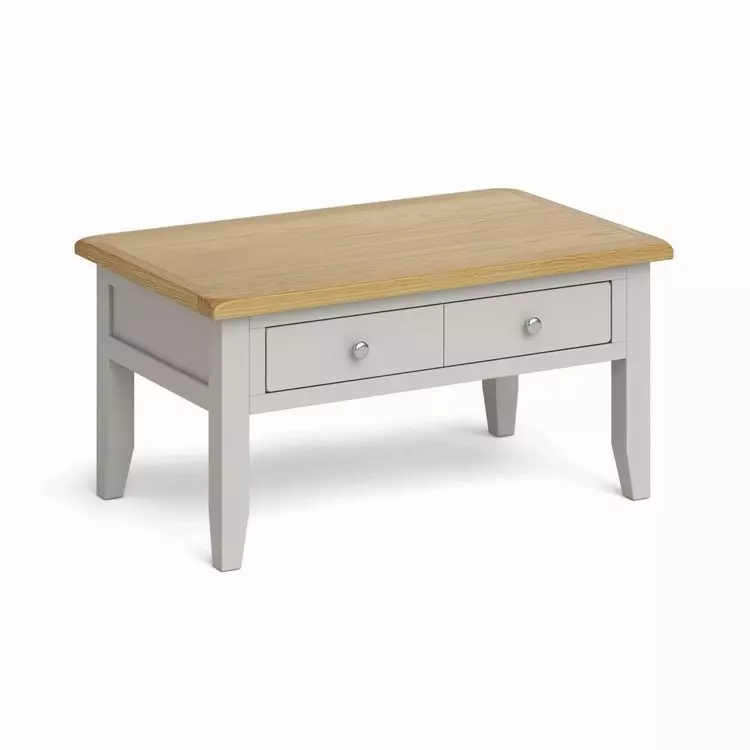 Grey Painted Coffee Table With Drawers, Painted Coffee Table With Wood Top