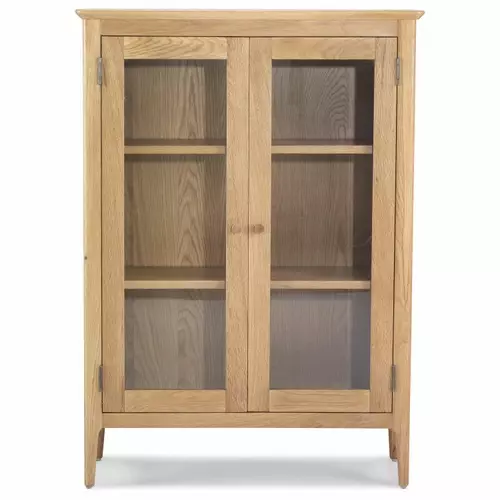 Oak Finish Glazed Display Cabinet, Short China Cabinet