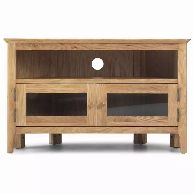 Oak Finish Corner Tv Cabinet With Glazed Doors Pattens Furniture