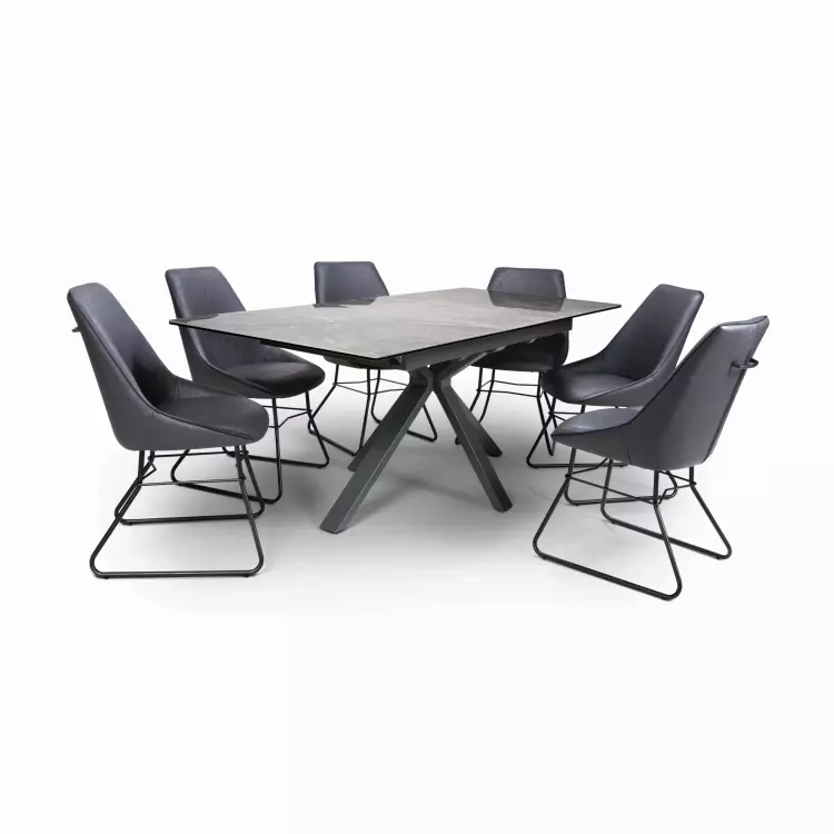 Ceramic Finish Dining Table And 4, Dining Table And 4 Faux Leather Chairs