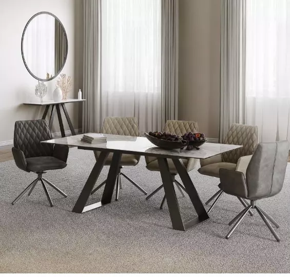 Light Grey Ceramic Top Dining Table Set, Light Grey Marble Dining Table And Chairs