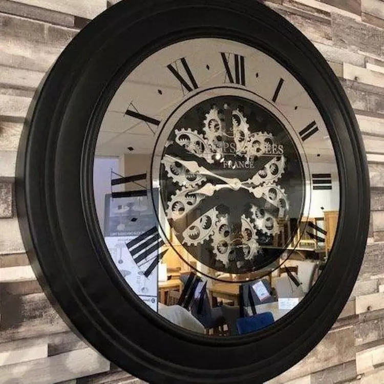 Black Mirrored Face Moving Gear Wall Clock, Beaded Mirror Wall Clocks