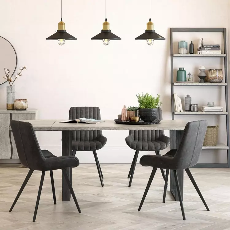 Grey Oak Dining Table Dark Metal Legs, Grey Dining Chairs And Wooden Table