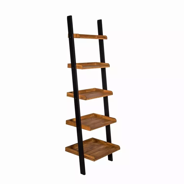 Five Shelf Ladder Bookcase Oiled Oak, Black 5 Shelf Ladder Bookcase