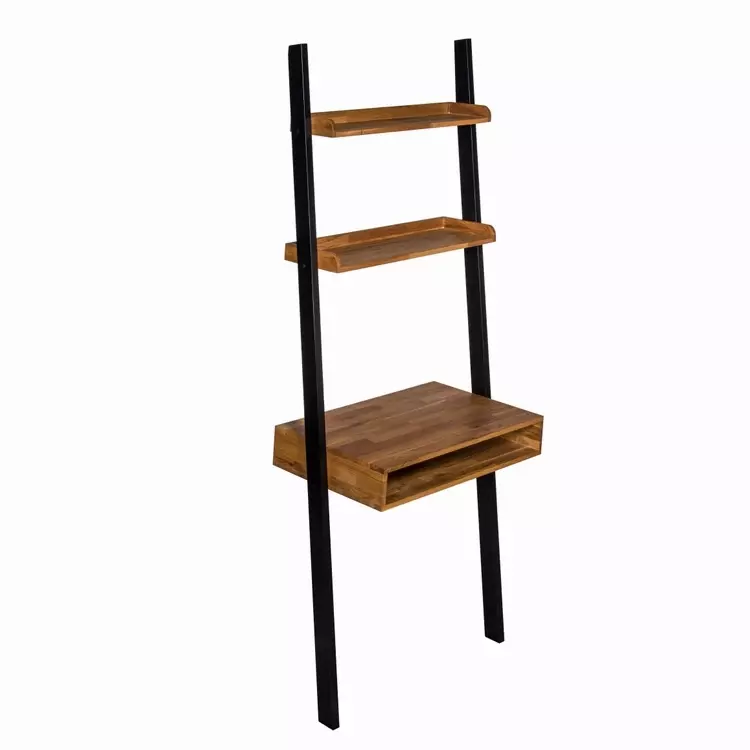 Rustic Oak Ladder Display Unit, Black Desk With Shelves