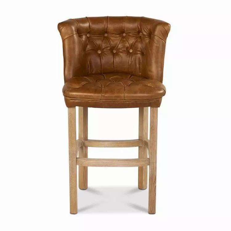 Chesterfield Style Barstool Leather Oak, Vintage Leather Bar Stools With Backs