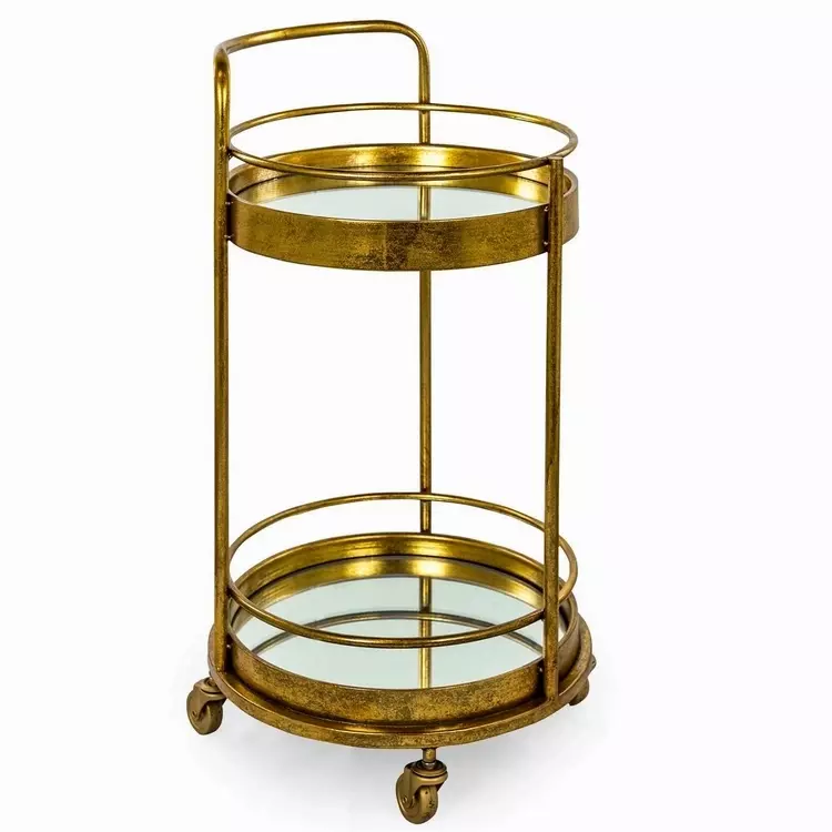 Antique Gold Bronze Drinks Trolley Pattens, Round Drinks Trolley Table