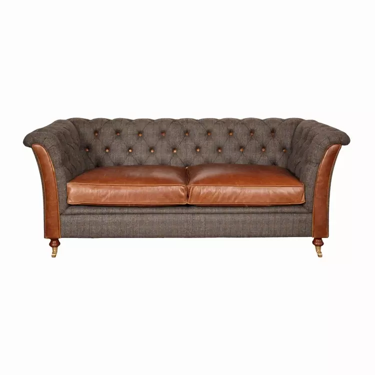 Harris Tweed Fabric Leather Two Seater, Can You Mix Fabric And Leather Sofas
