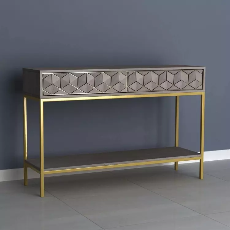 Modern Mango Wood Console Table, Sofa Table With Drawers And Shelves