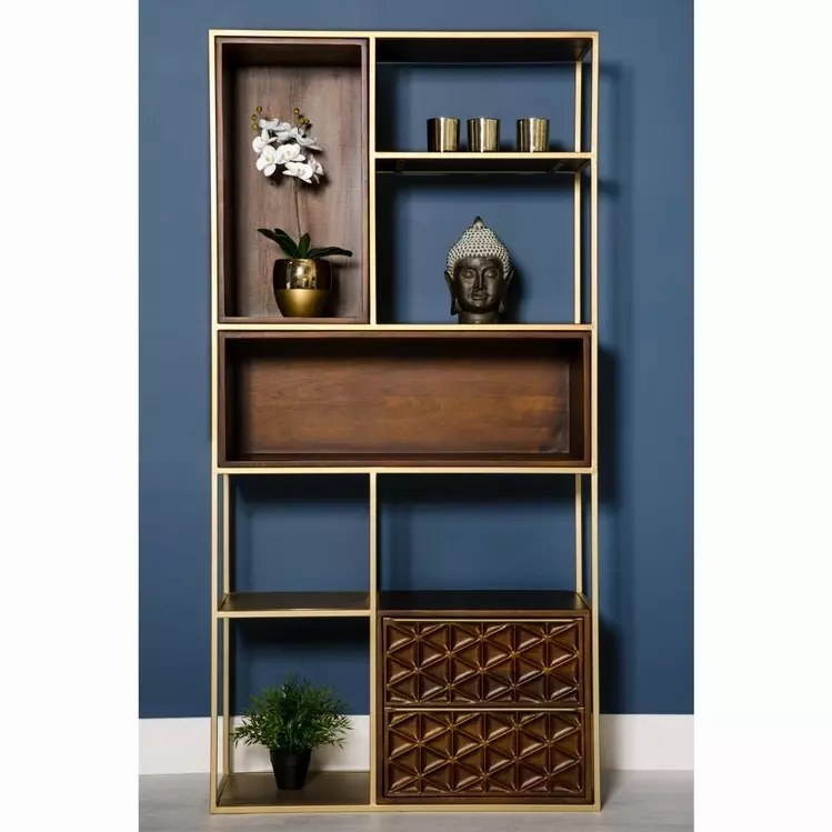 Lattice Design Dark Mango Wood Bookcase, Wooden Book Case Uk