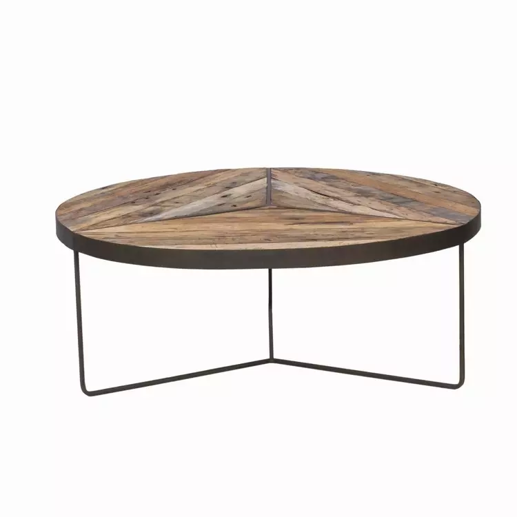 Recycled Boatwood Metal Round Coffee, Round Wood Coffee Table With Iron Base