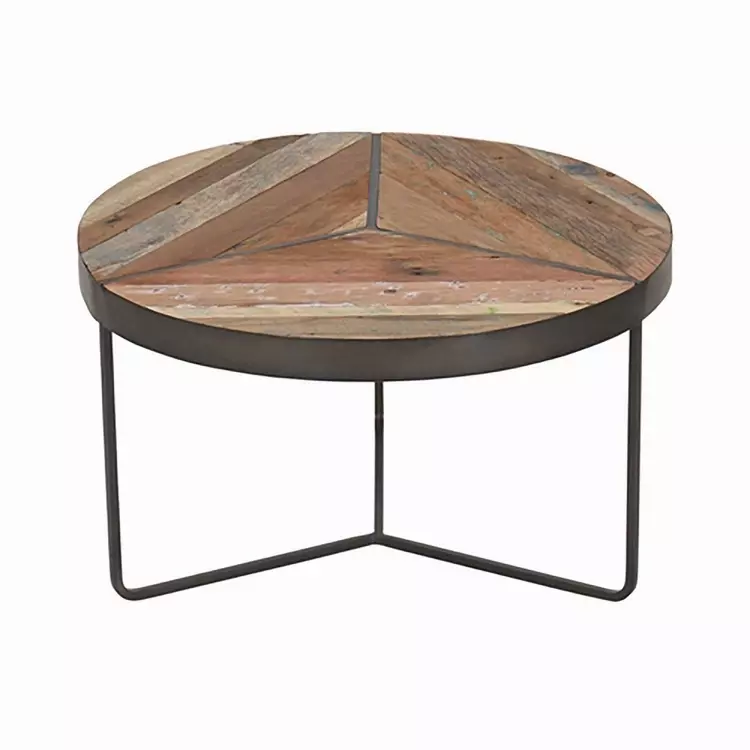 Recycled Boatwood Metal Round Coffee, Round Rustic Coffee Table
