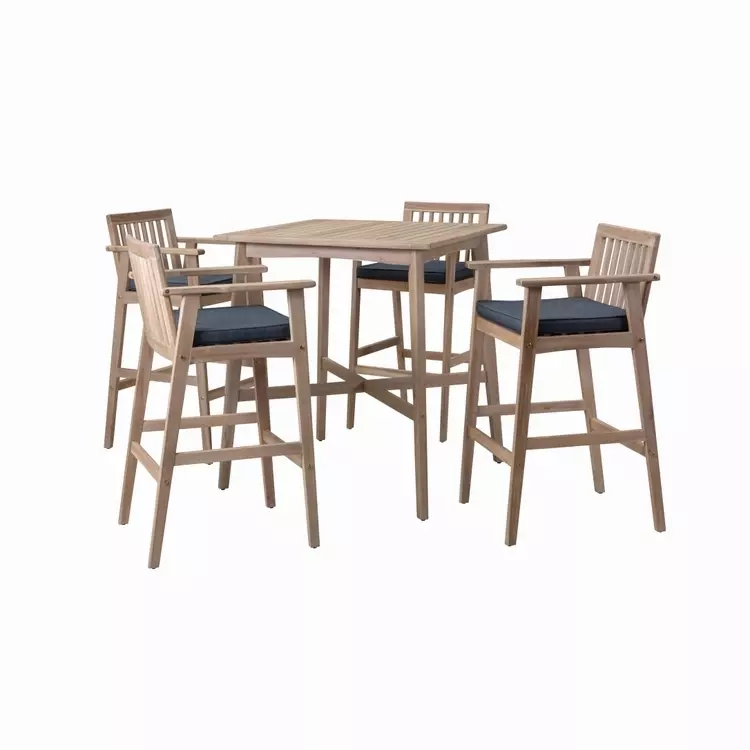 Acacia Wood Square Outdoor Bar Table, Outdoor Bar Table Set For 4