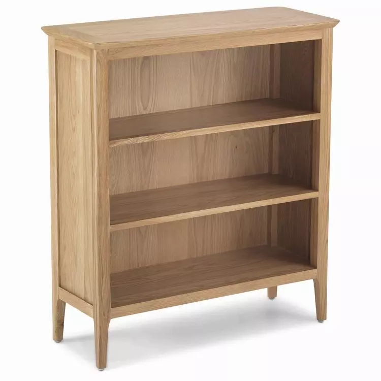 Oak Finish Low Wide Bookcase Curved, Pre Assembled Bookcases Uk