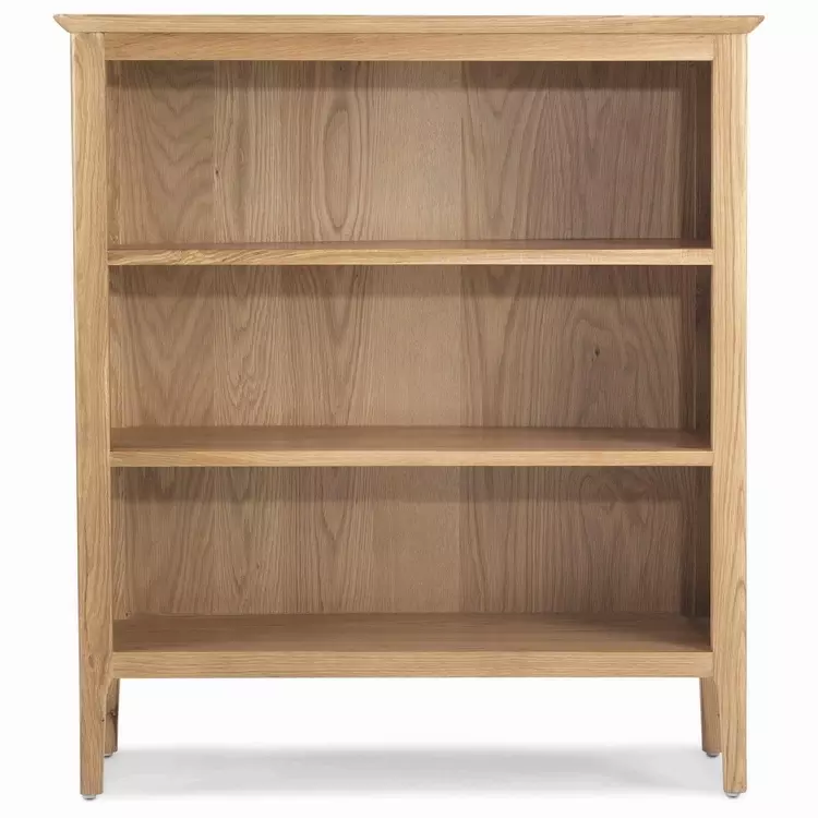 Oak Finish Low Wide Bookcase Curved, Extra Wide Low Bookcase