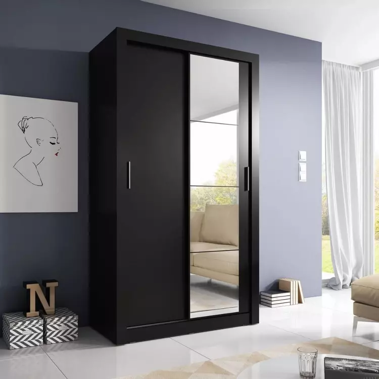 SKYTTA / AULI Sliding door, black/mirror glass, 1085/8x941/2 - IKEA